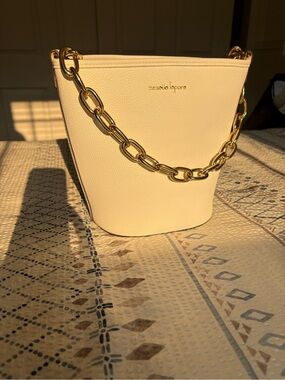 White Gold Chain-Handle Bucket Bag